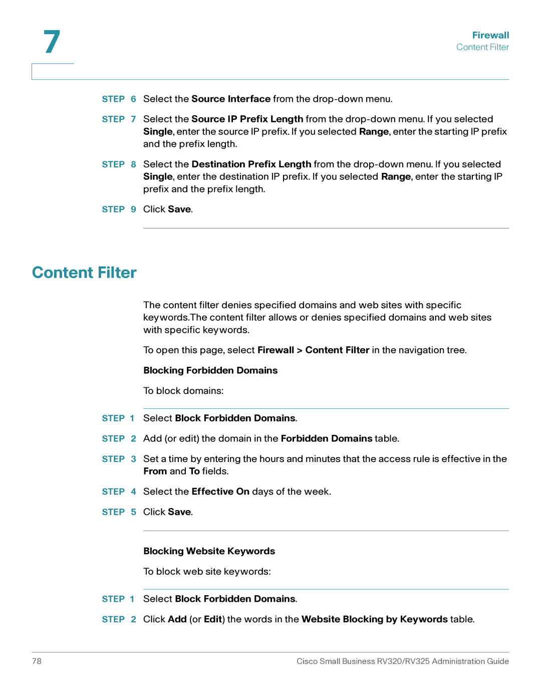 Cisco Systems RV320K9NA, RV325K9NA manual Content Filter, Blocking Forbidden Domains, Select Block Forbidden Domains 