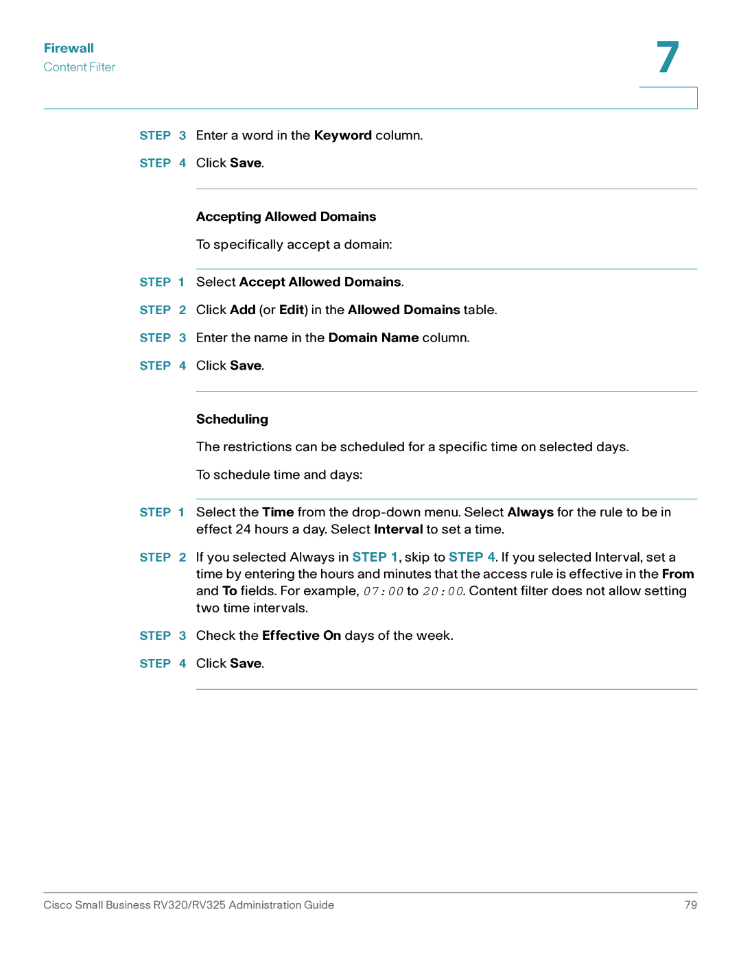 Cisco Systems RV325K9NA, RV320K9NA manual Accepting Allowed Domains, Select Accept Allowed Domains, Scheduling 