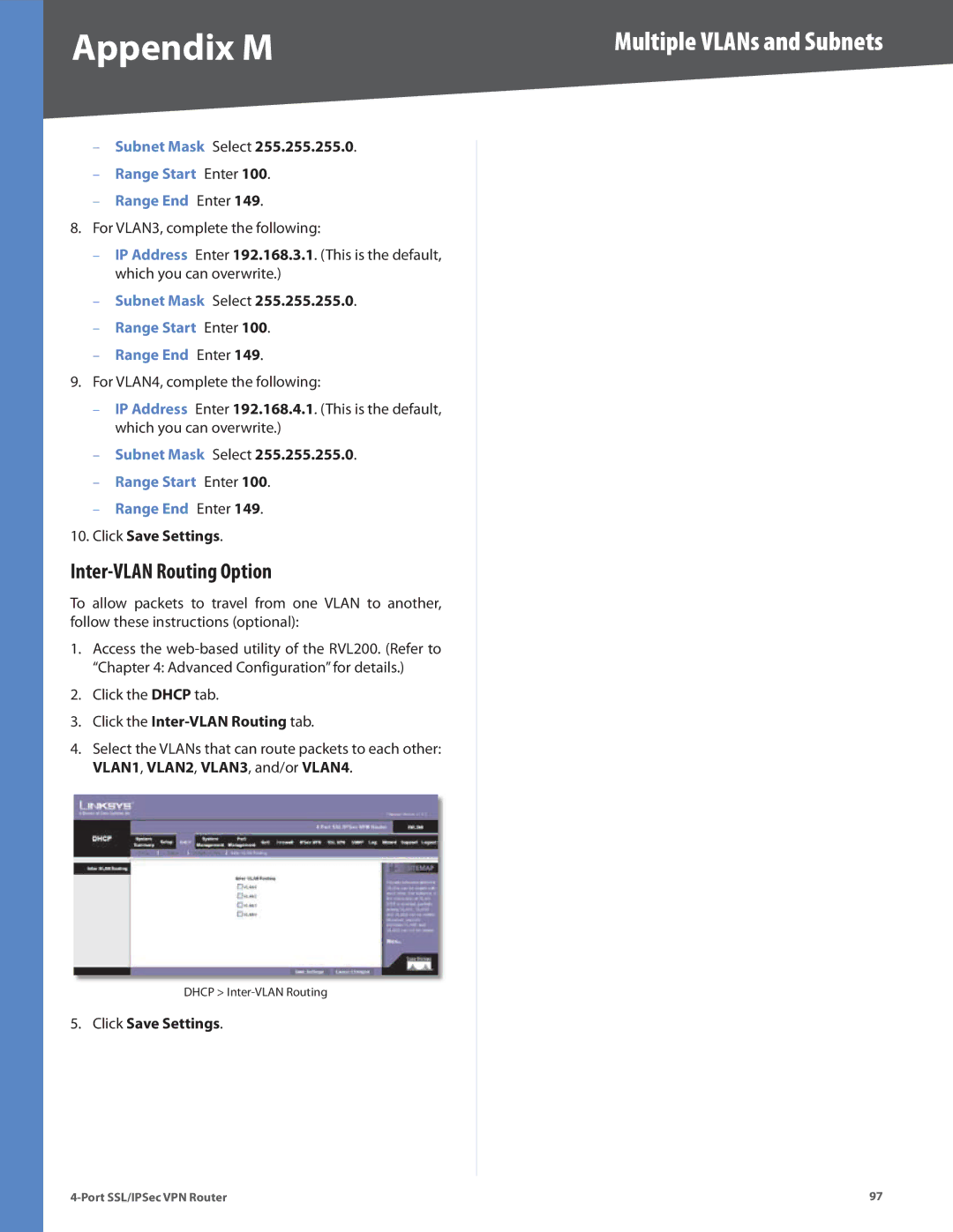 Cisco Systems RVL200 manual Inter-VLAN Routing Option, Click the Inter-VLAN Routing tab 