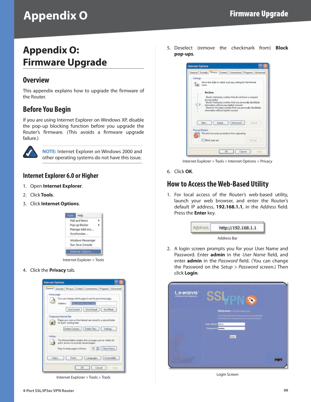 Cisco Systems RVL200 manual Appendix O Firmware Upgrade 