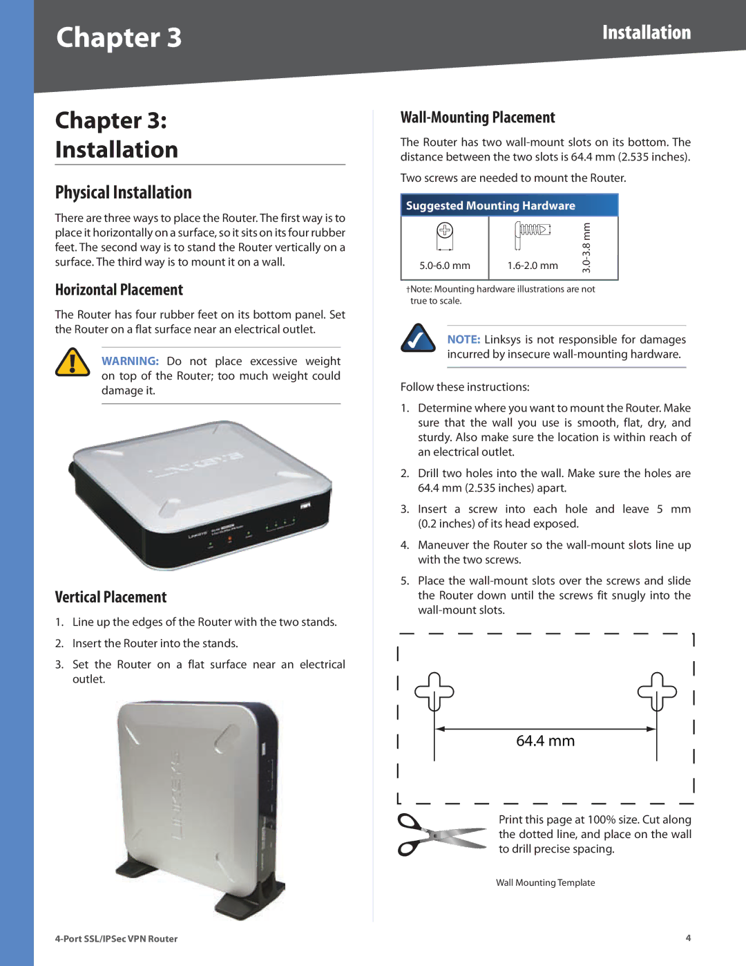 Cisco Systems RVL200 manual Chapter Installation, Physical Installation 