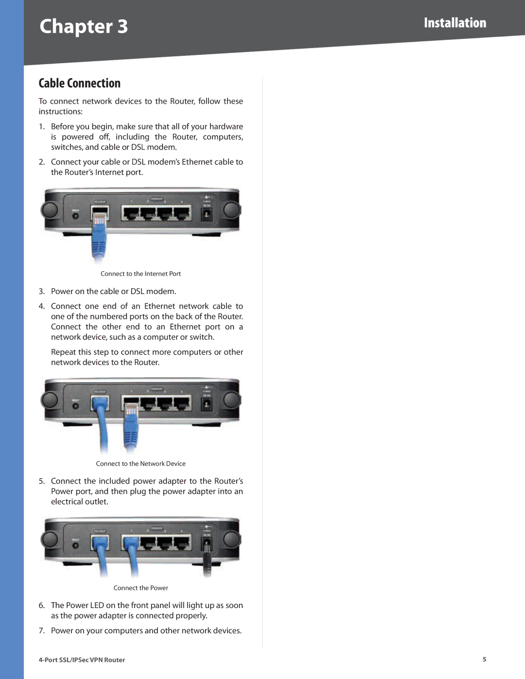 Cisco Systems RVL200 manual Cable Connection 