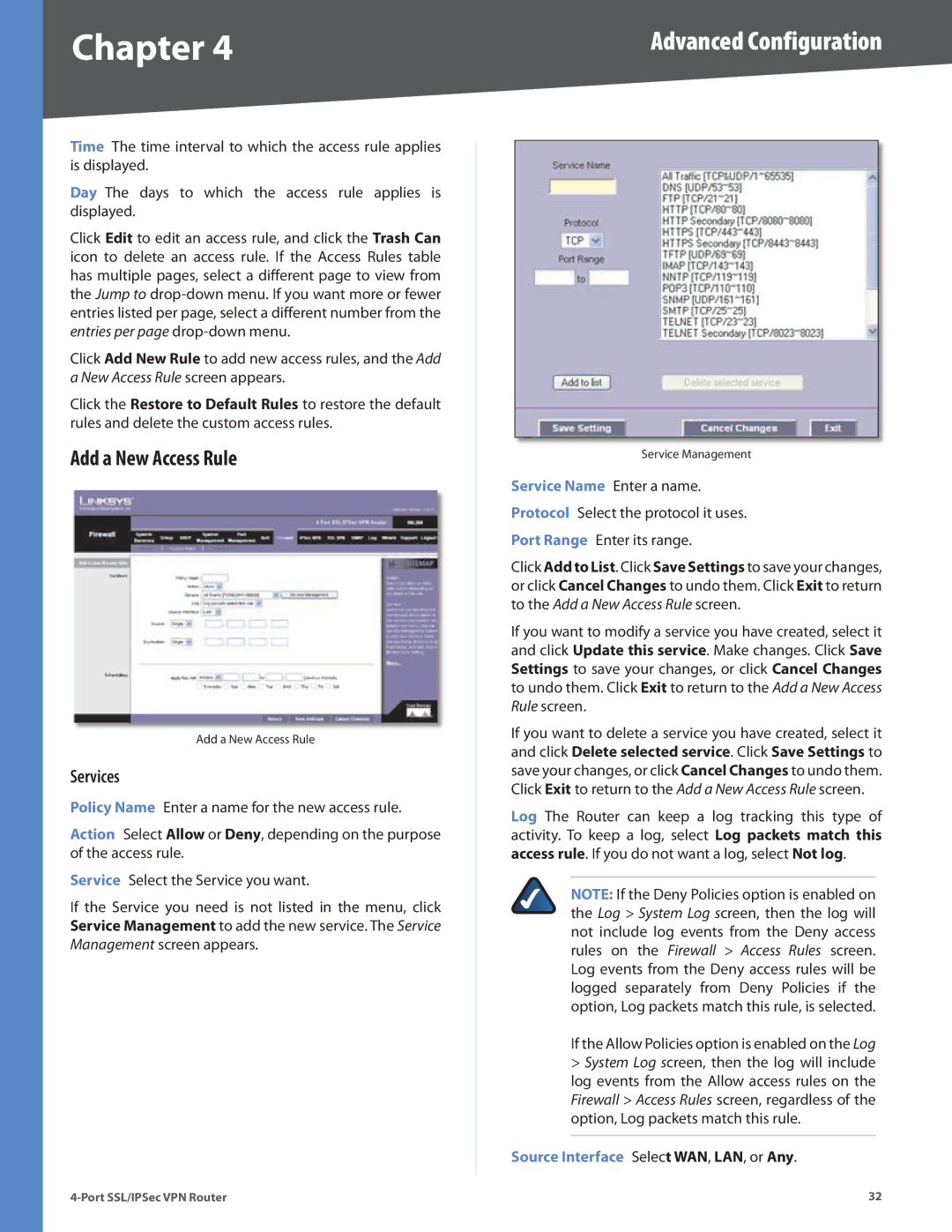 Cisco Systems RVL200 manual Add a New Access Rule, Services 