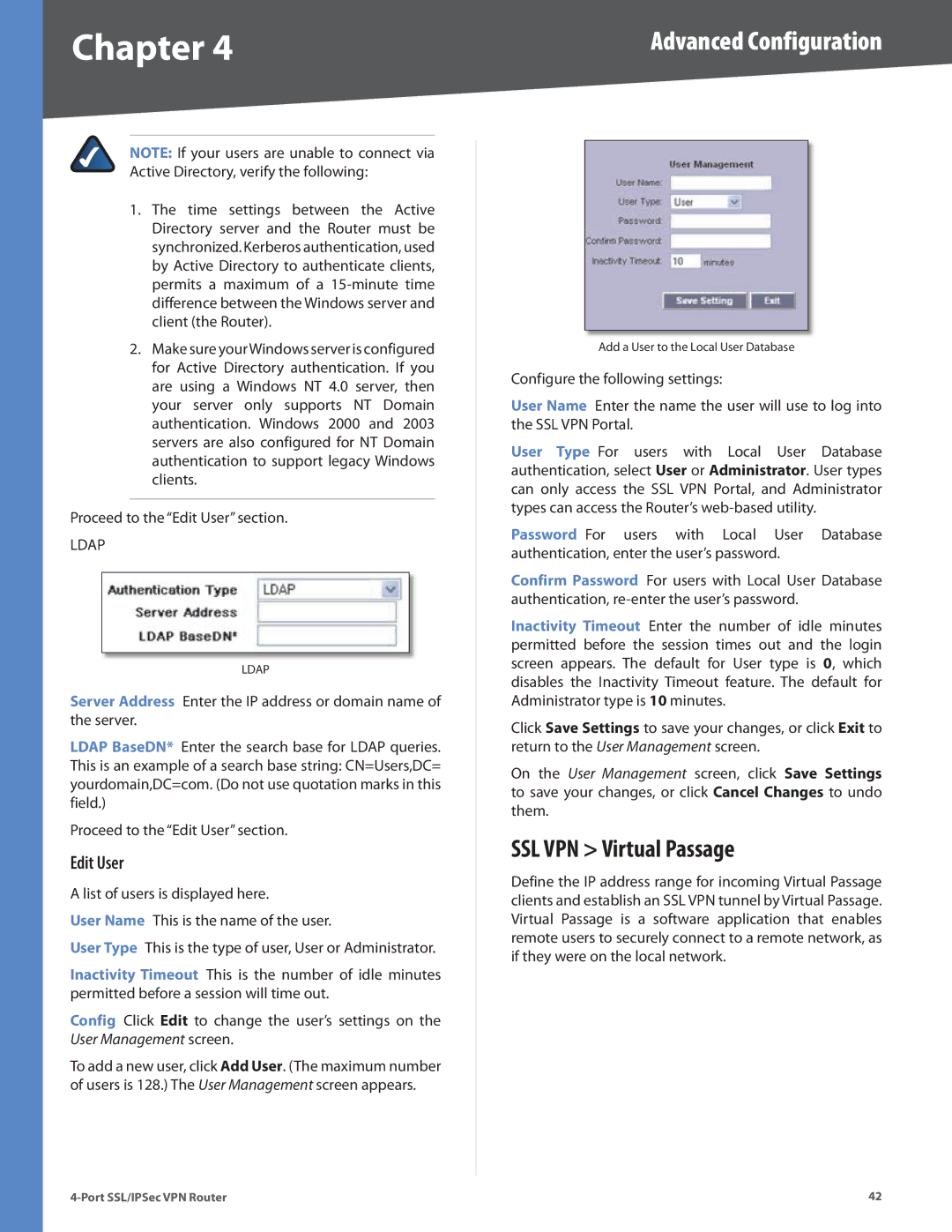 Cisco Systems RVL200 manual SSL VPN Virtual Passage, Edit User 