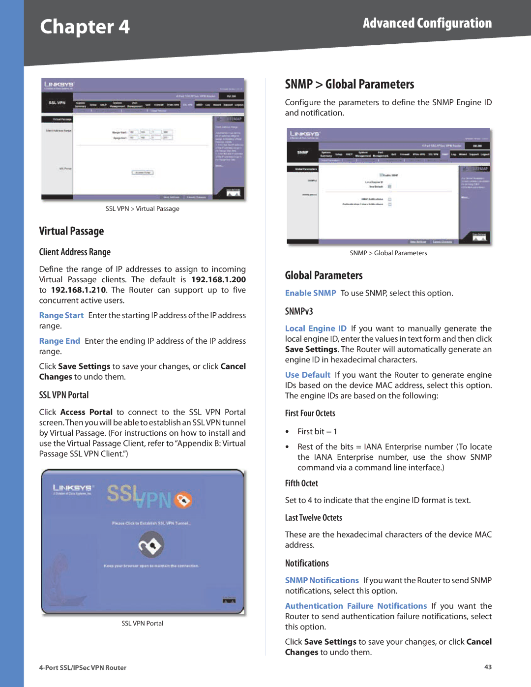 Cisco Systems RVL200 manual Snmp Global Parameters, Virtual Passage 