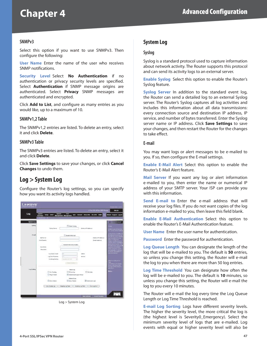 Cisco Systems RVL200 manual Log System Log 