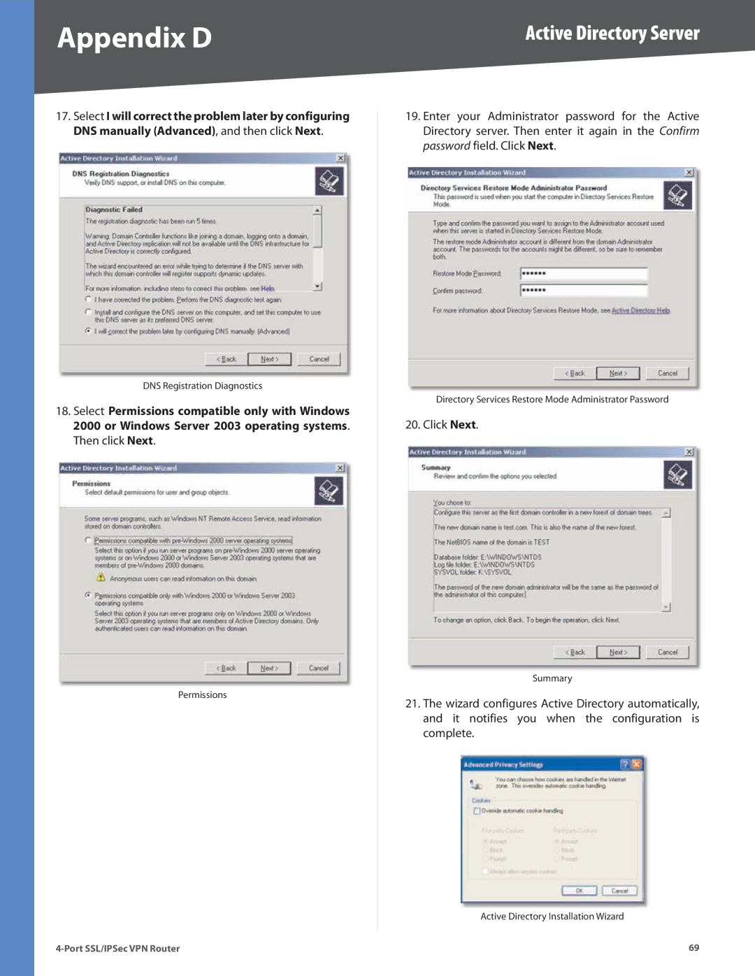 Cisco Systems RVL200 manual Active Directory Server 