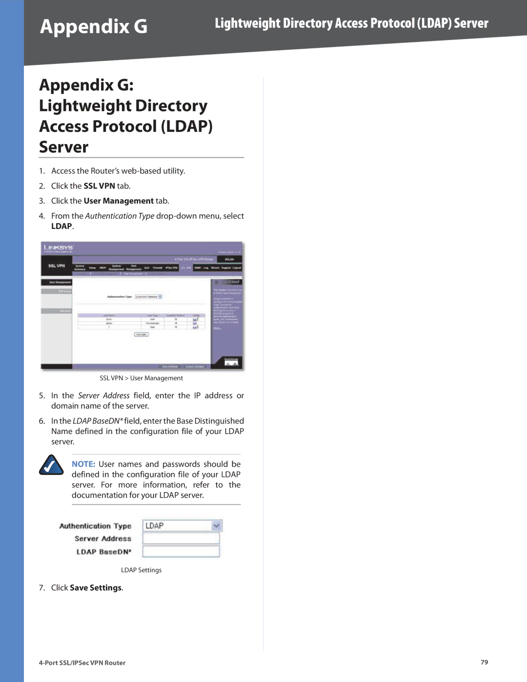 Cisco Systems RVL200 manual Appendix G, Click the User Management tab 