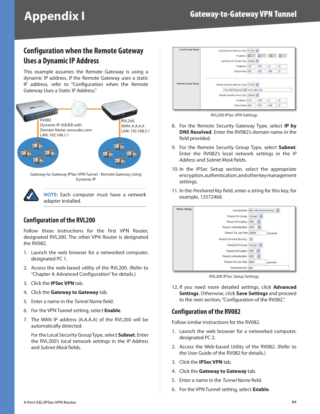 Cisco Systems manual RV082 RVL200 Dynamic IP B.B.B.B with 