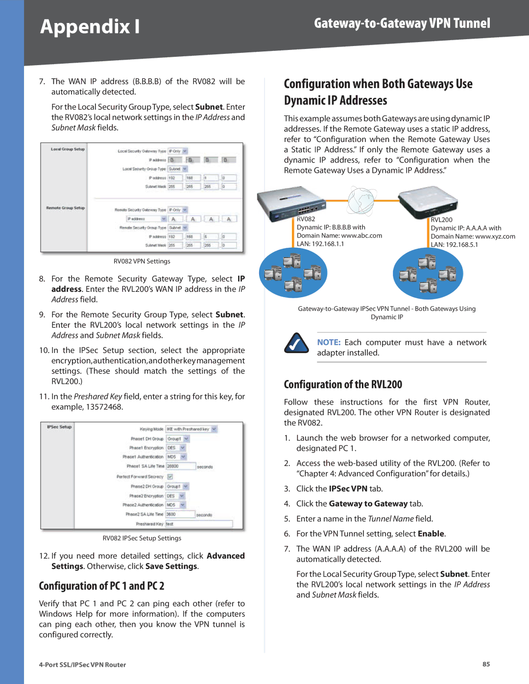 Cisco Systems RVL200 manual Configuration when Both Gateways Use Dynamic IP Addresses 