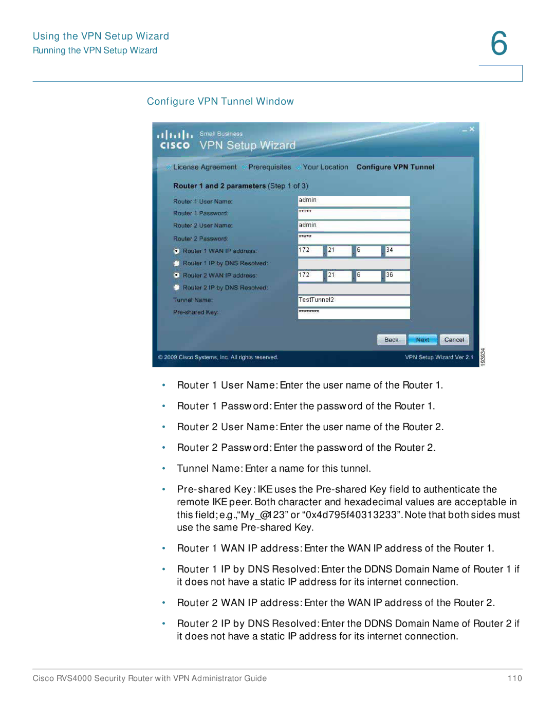 Cisco Systems RVS4000RF manual Configure VPN Tunnel Window 