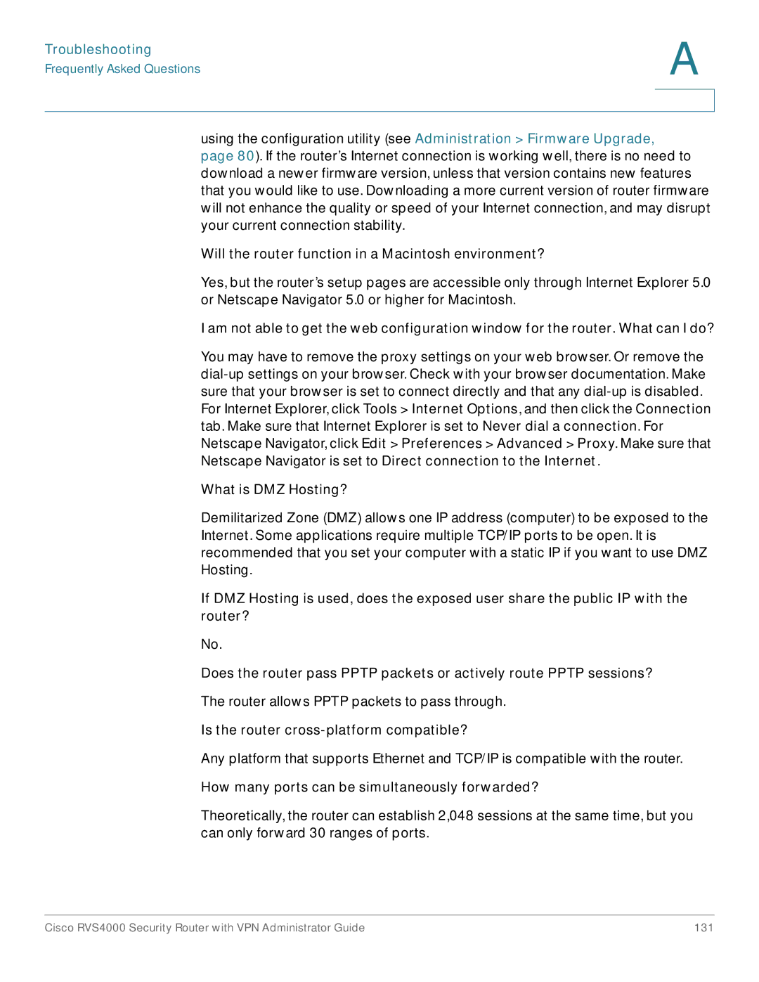 Cisco Systems RVS4000RF manual Will the router function in a Macintosh environment?, What is DMZ Hosting? 