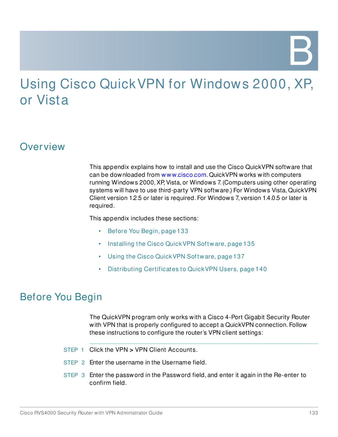 Cisco Systems RVS4000RF manual Overview, Click the VPN VPN Client Accounts 