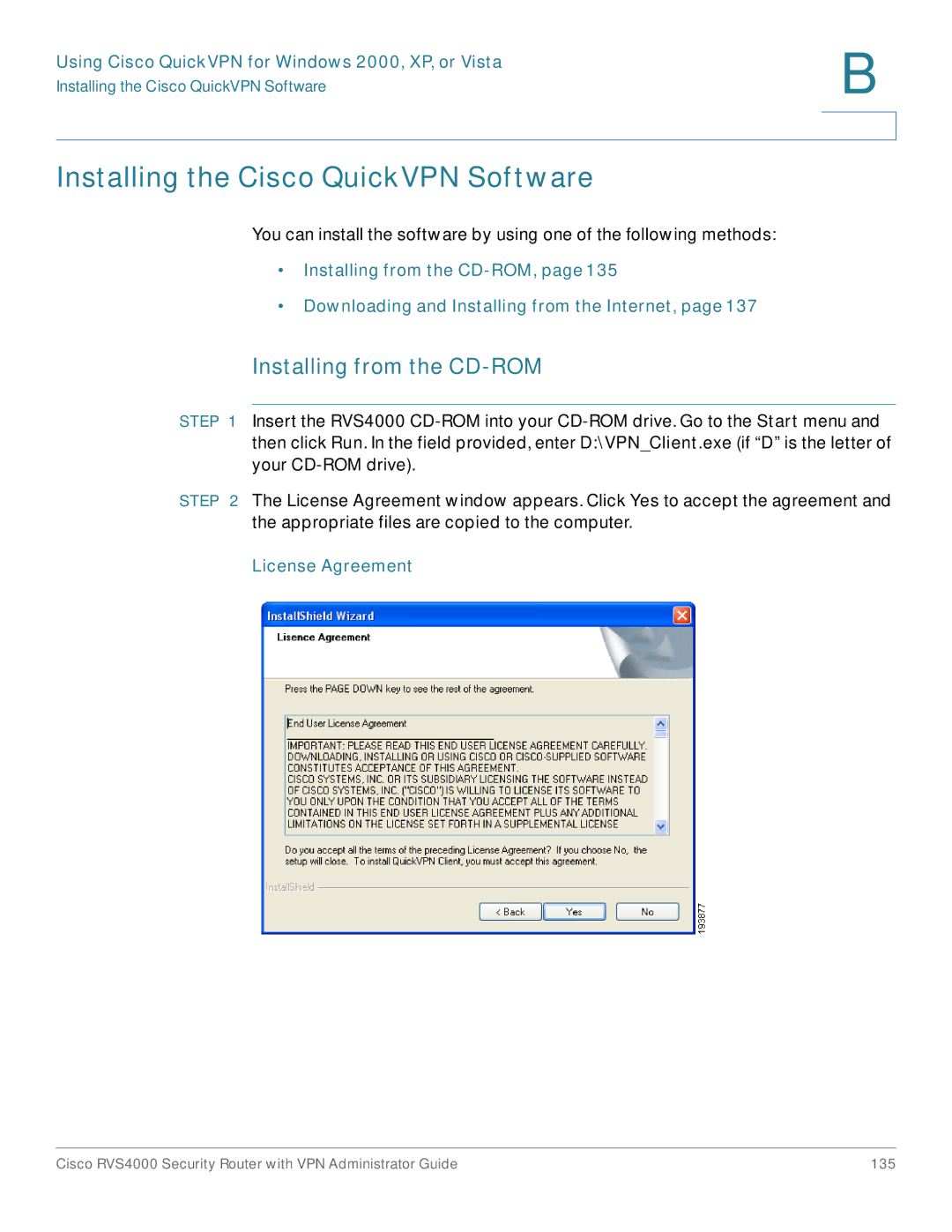 Cisco Systems RVS4000RF manual Installing the Cisco QuickVPN Software, Installing from the CD-ROM, License Agreement 