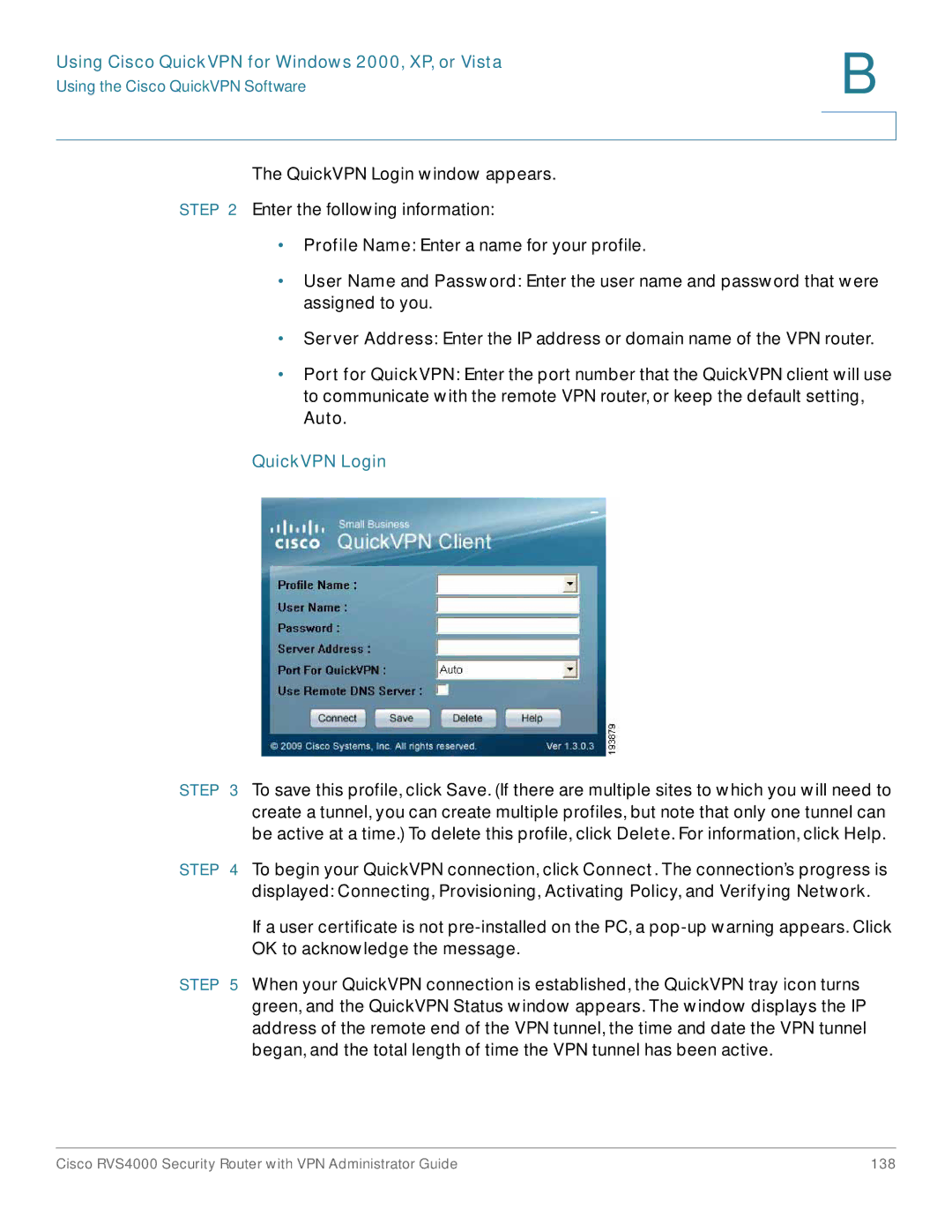 Cisco Systems RVS4000RF manual QuickVPN Login 