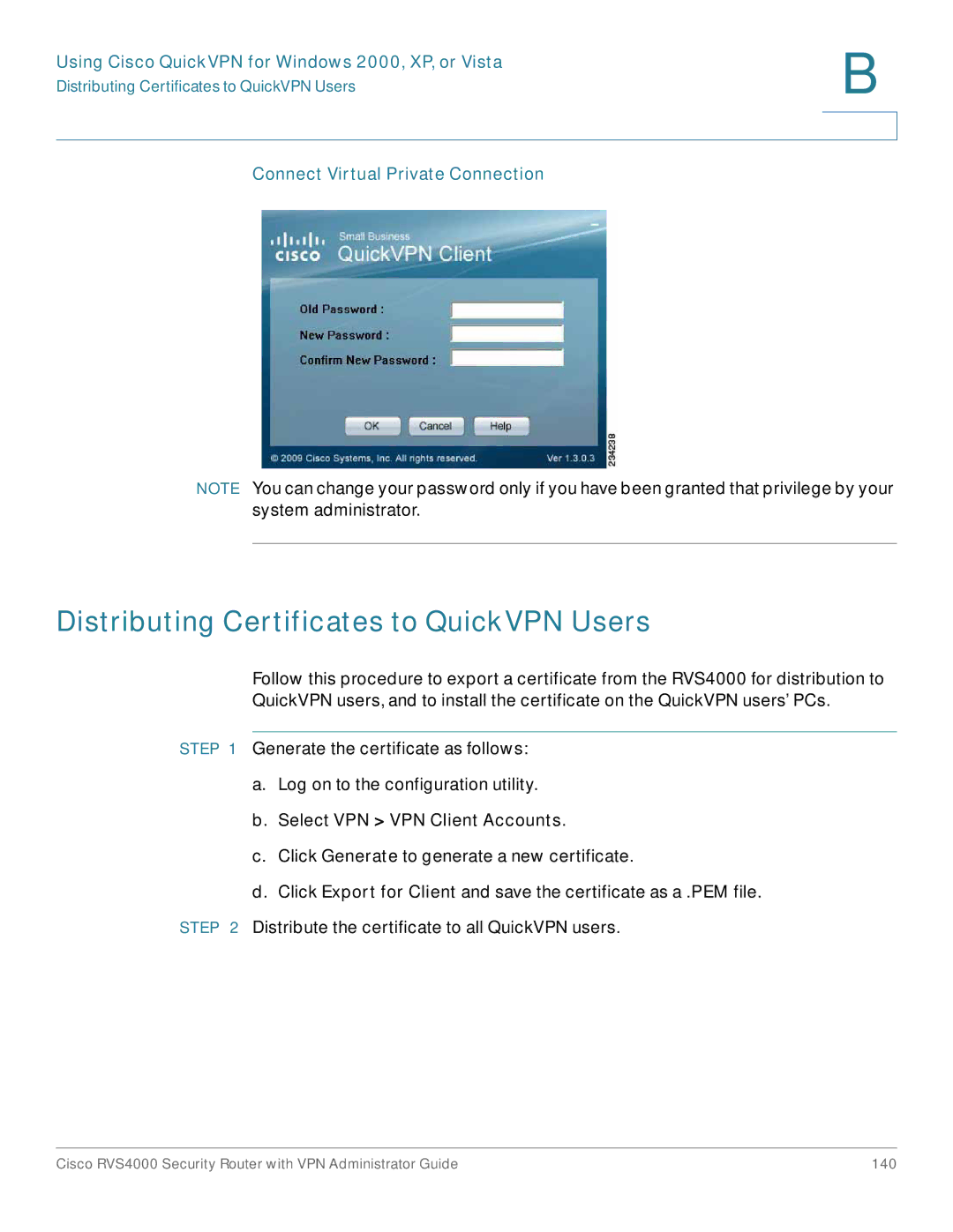 Cisco Systems RVS4000RF manual Distributing Certificates to QuickVPN Users, Connect Virtual Private Connection 