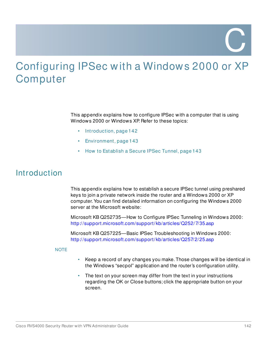 Cisco Systems RVS4000RF manual Configuring IPSec with a Windows 2000 or XP Computer, Introduction 