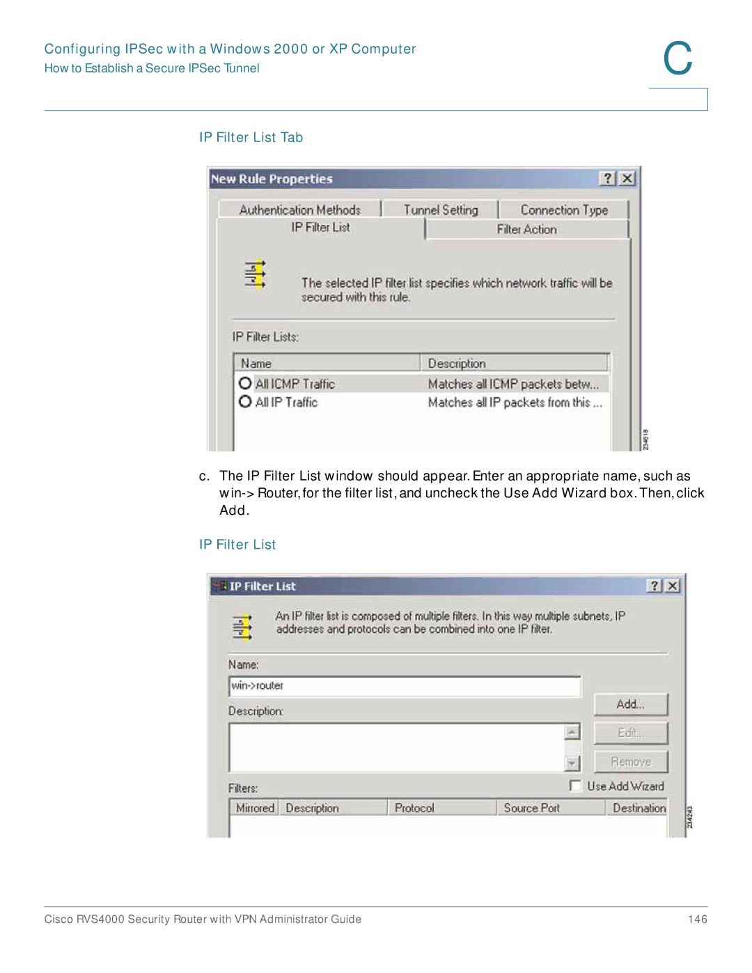 Cisco Systems RVS4000RF manual IP Filter List Tab 