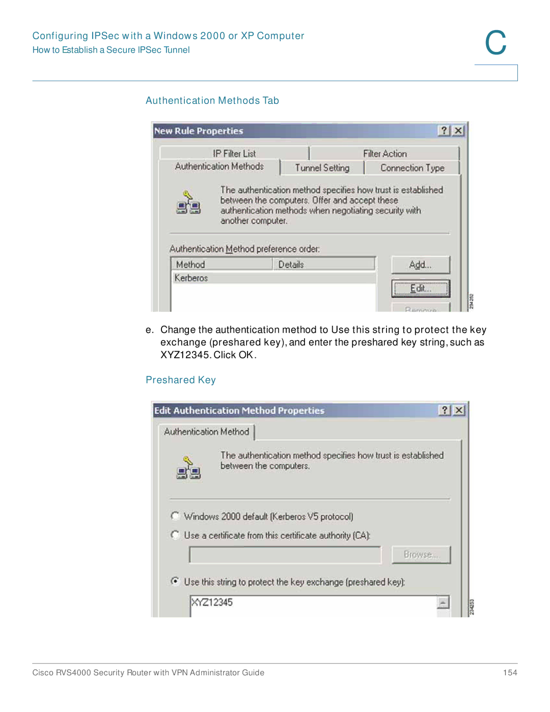 Cisco Systems RVS4000RF manual Authentication Methods Tab, Preshared Key 