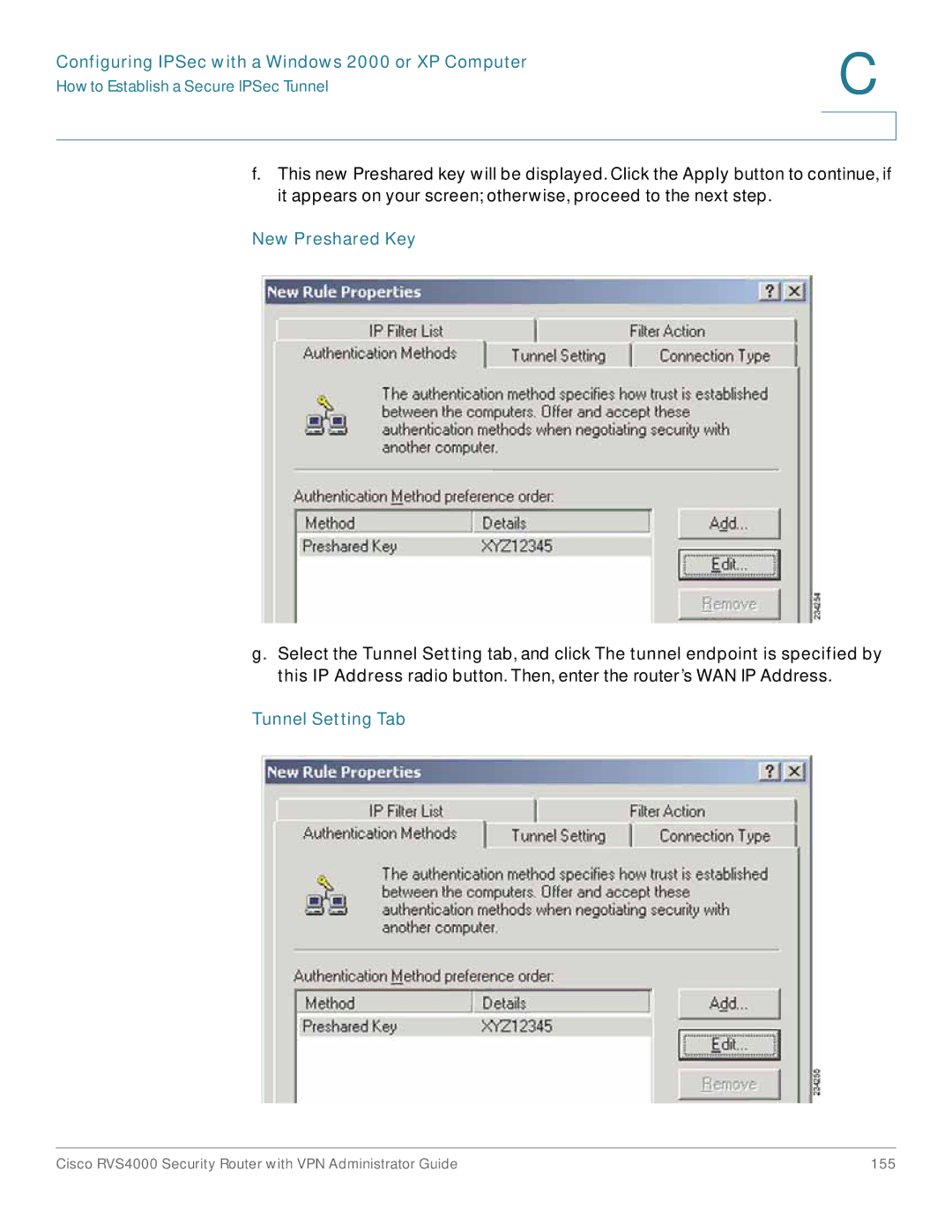 Cisco Systems RVS4000RF manual New Preshared Key, Tunnel Setting Tab 