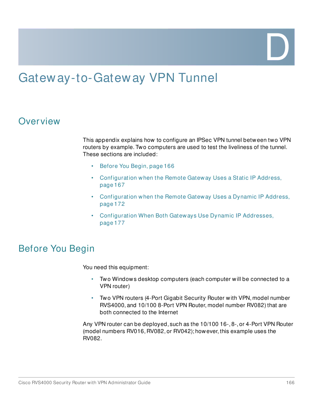 Cisco Systems RVS4000RF manual Gateway-to-Gateway VPN Tunnel 