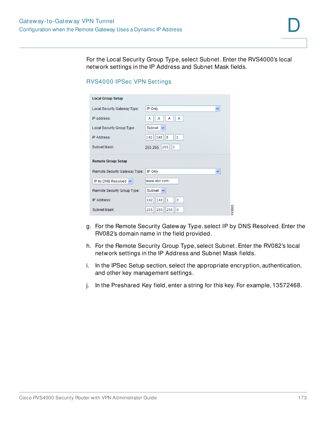 Cisco Systems RVS4000RF manual RVS4000 IPSec VPN Settings 