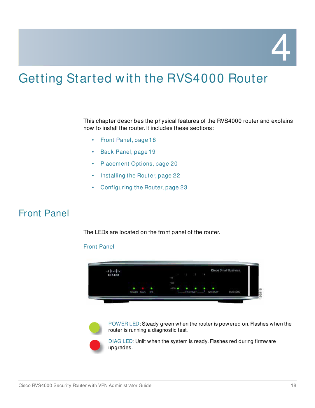 Cisco Systems RVS4000RF manual Front Panel 