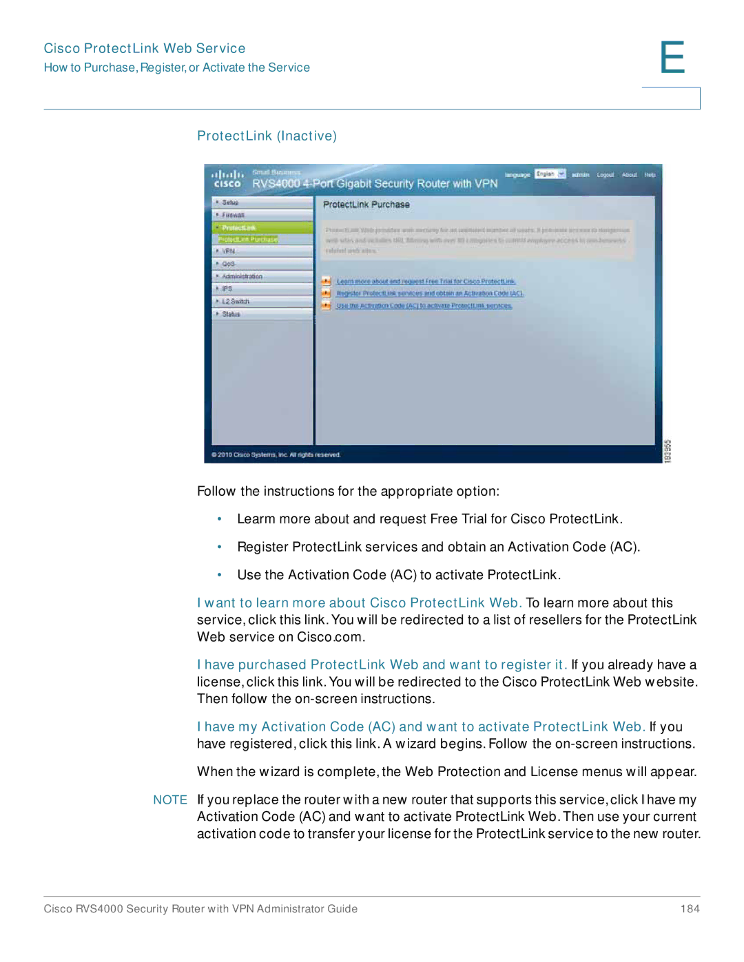 Cisco Systems RVS4000RF manual ProtectLink Inactive 