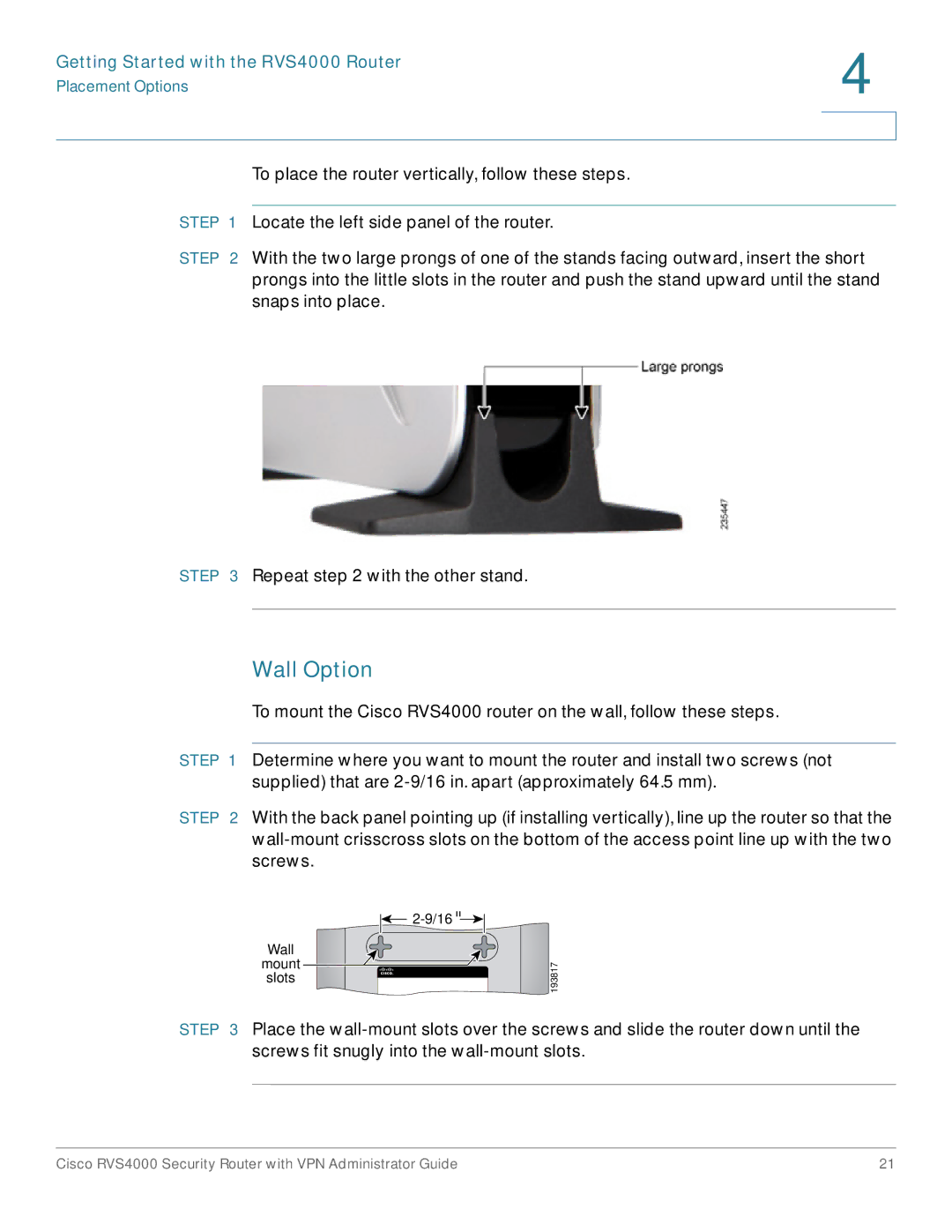 Cisco Systems RVS4000RF manual Wall Option 