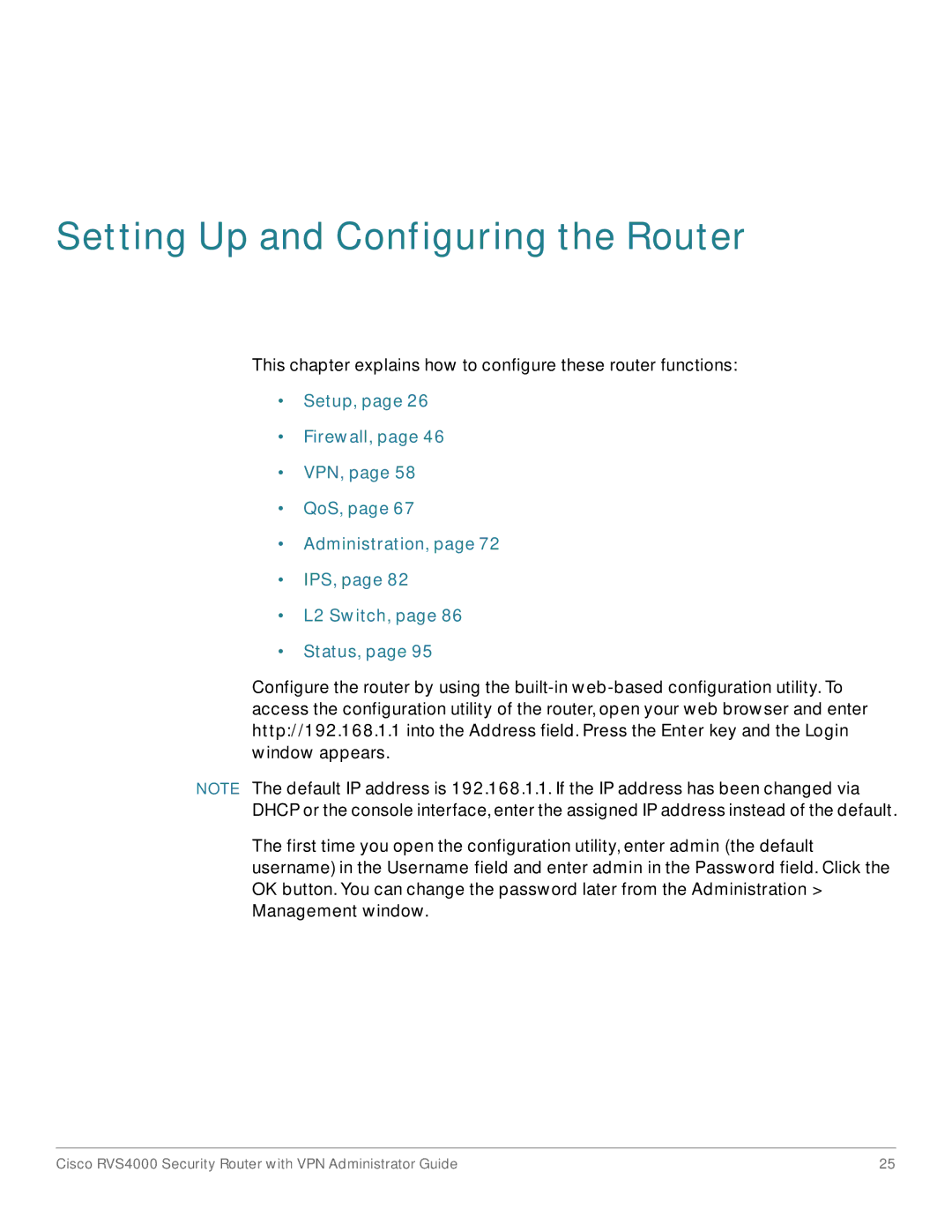 Cisco Systems RVS4000RF manual Setting Up and Configuring the Router 