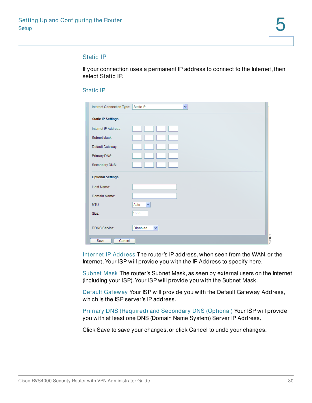 Cisco Systems RVS4000RF manual Static IP 