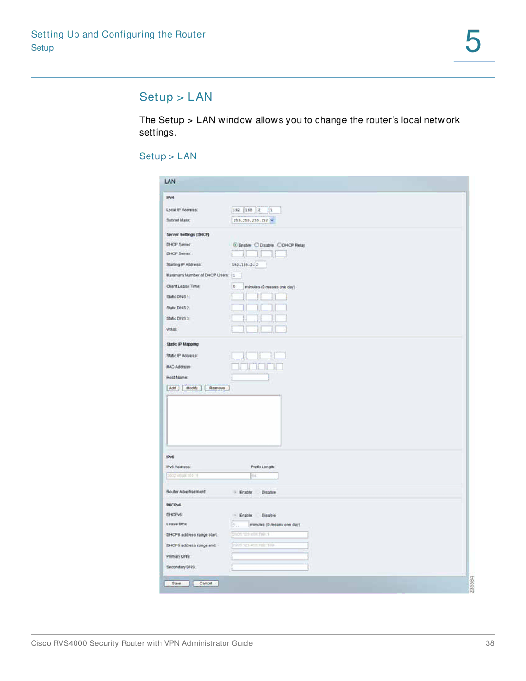 Cisco Systems RVS4000RF manual Setup LAN 