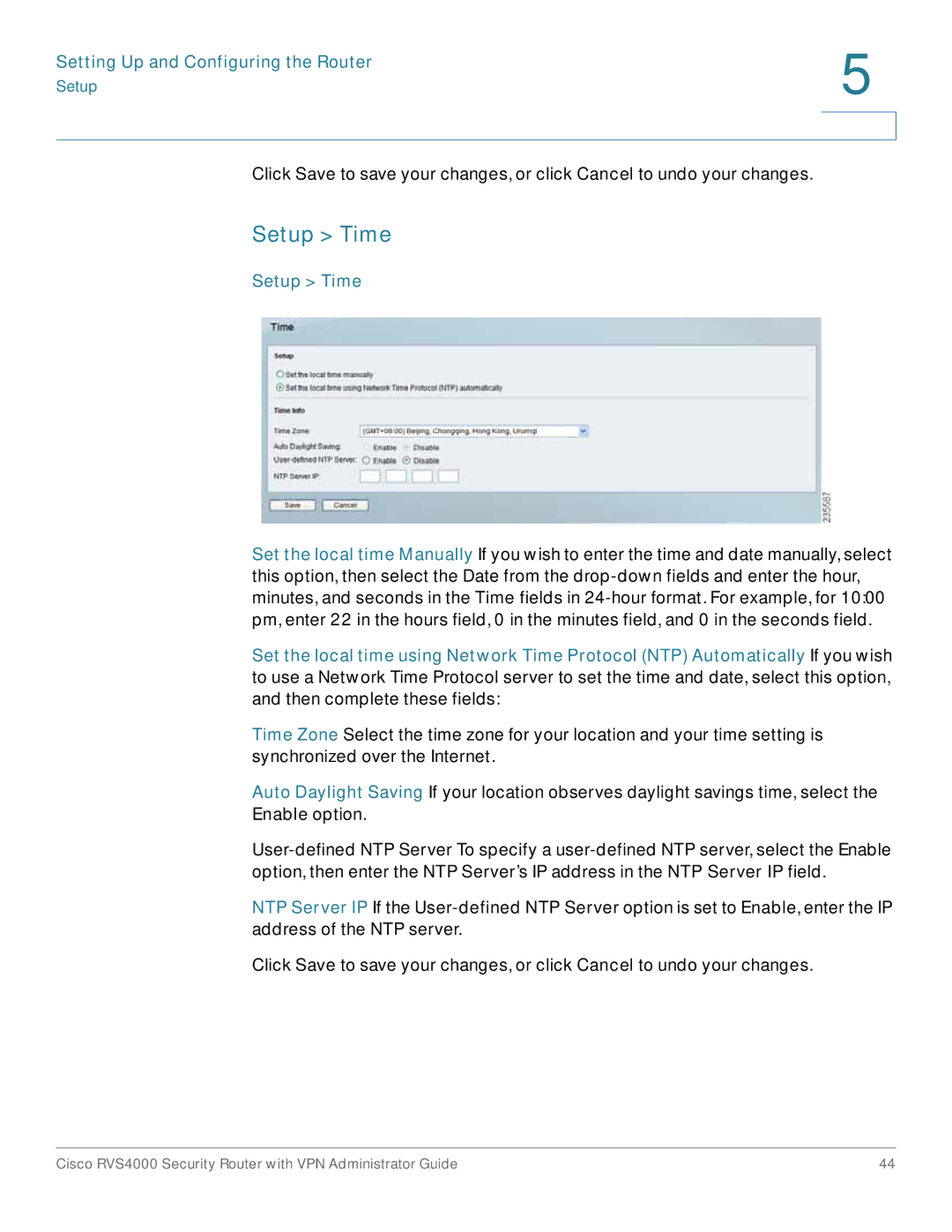 Cisco Systems RVS4000RF manual Setup Time, Enable option 