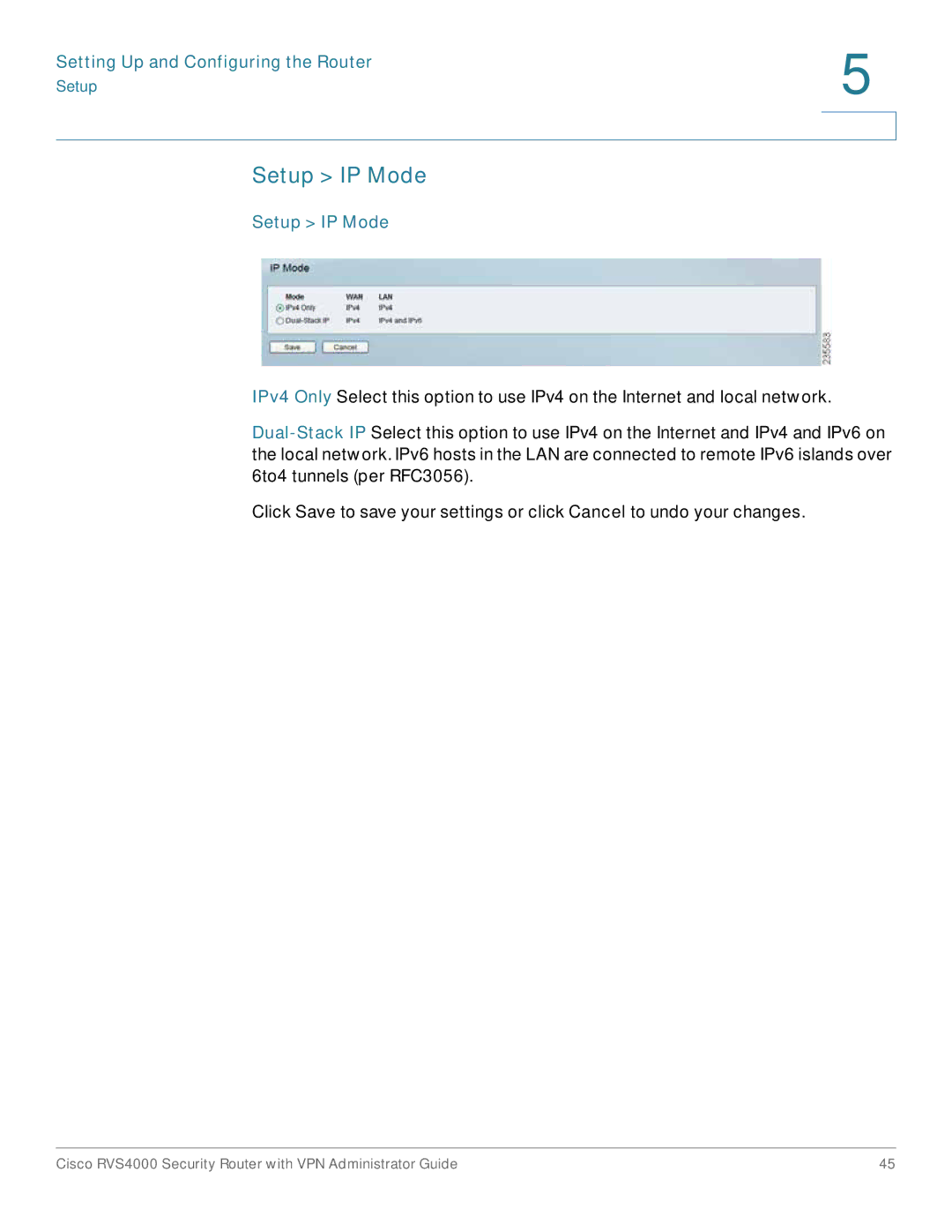 Cisco Systems RVS4000RF manual Setup IP Mode 