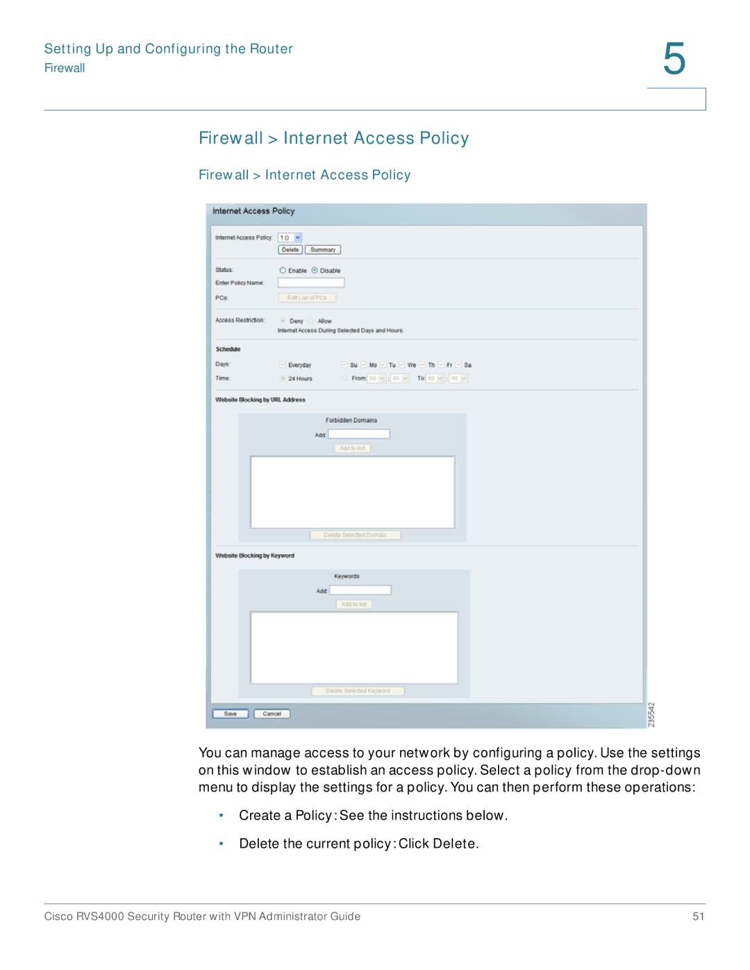 Cisco Systems RVS4000RF manual Firewall Internet Access Policy 