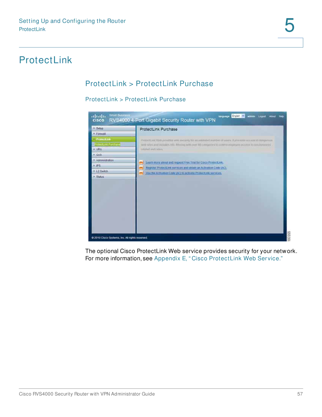 Cisco Systems RVS4000RF manual ProtectLink ProtectLink Purchase 