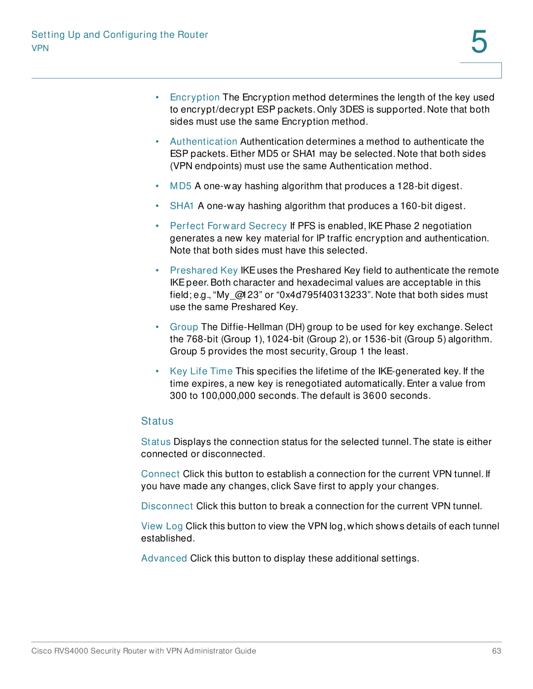 Cisco Systems RVS4000RF manual Status 