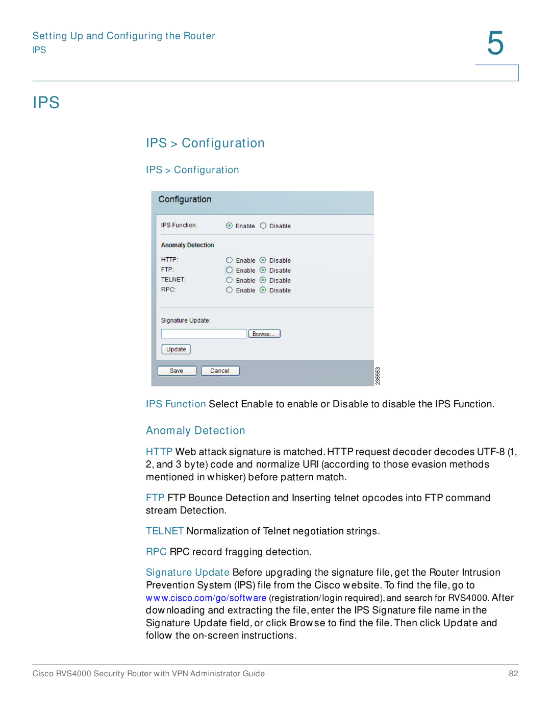 Cisco Systems RVS4000RF manual IPS Configuration, Anomaly Detection 