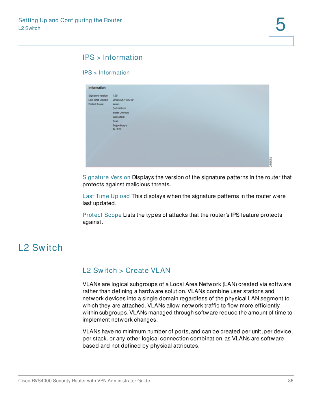 Cisco Systems RVS4000RF manual IPS Information, L2 Switch Create Vlan 