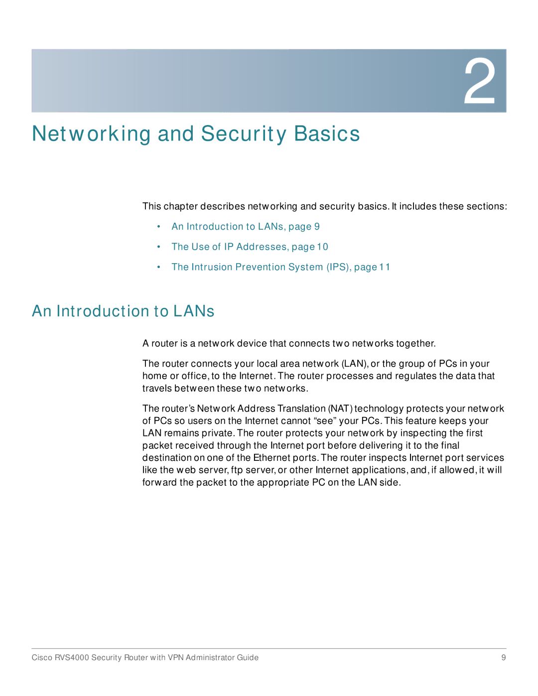 Cisco Systems RVS4000RF manual Networking and Security Basics, An Introduction to LANs 