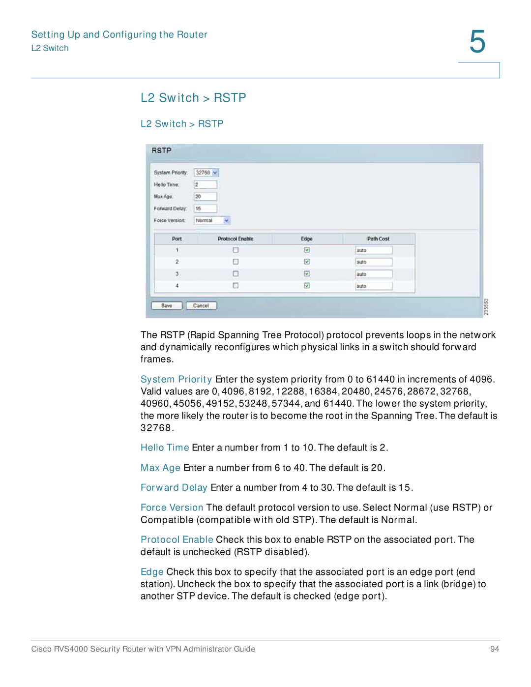 Cisco Systems RVS4000RF manual L2 Switch Rstp 