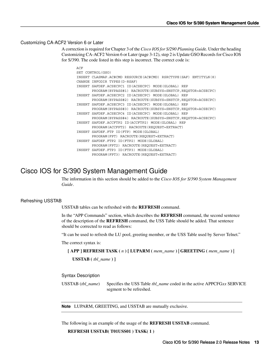 Cisco Systems manual Cisco IOS for S/390 System Management Guide, APP REFRESH TASK n LUPARM memname GREETING memname 