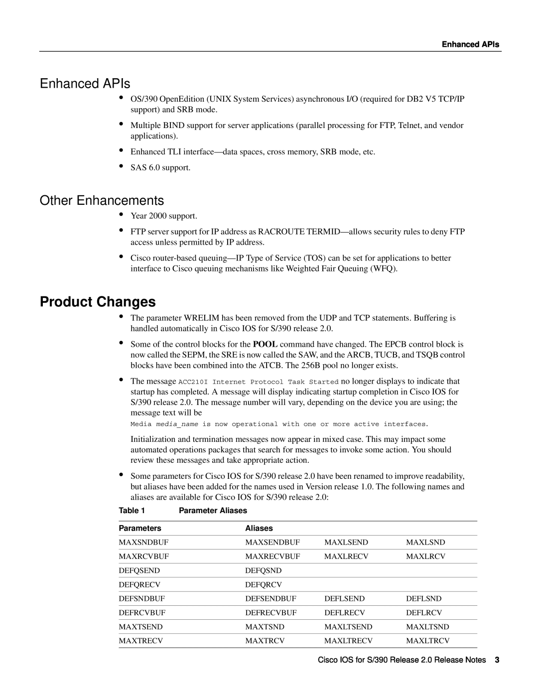 Cisco Systems S/390 manual Product Changes, Enhanced APIs, Other Enhancements 