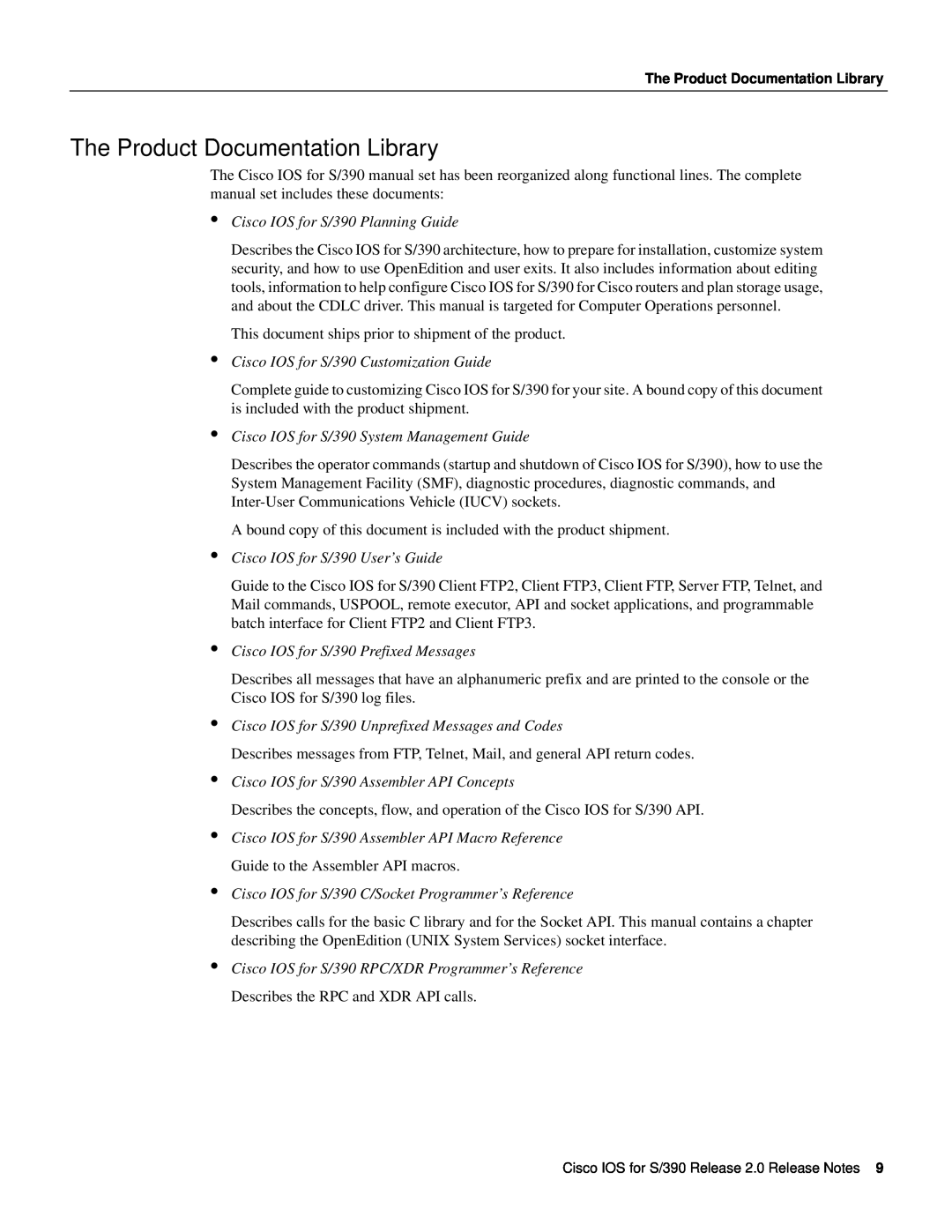 Cisco Systems S/390 manual The Product Documentation Library 