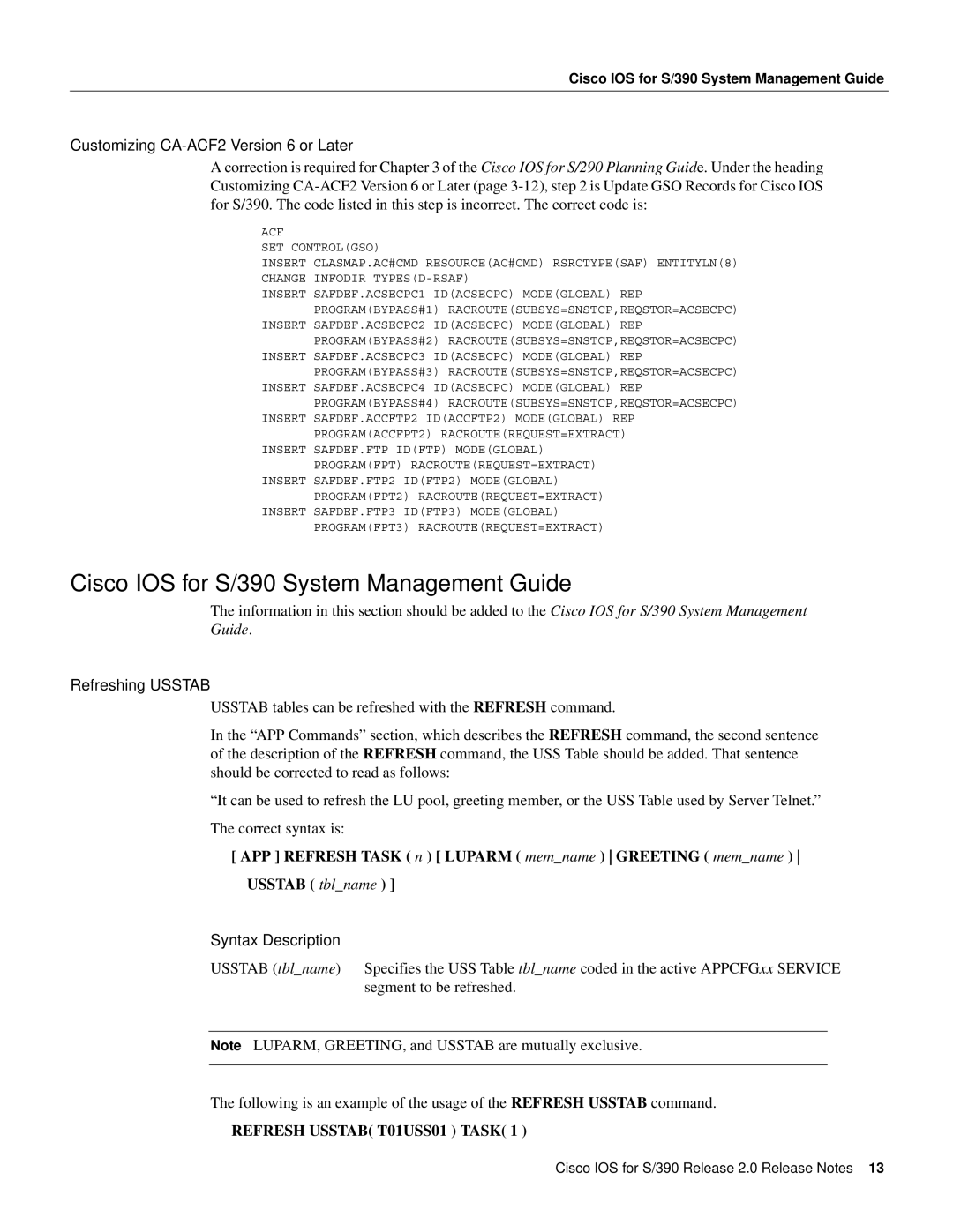 Cisco Systems Cisco IOS for S/390 System Management Guide, Customizing CA-ACF2 Version 6 or Later, Refreshing Usstab 