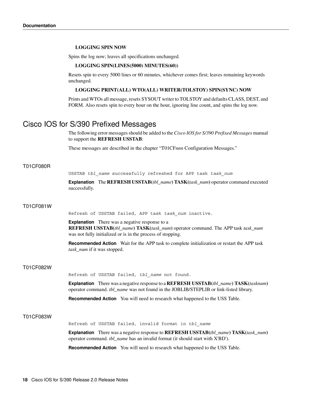 Cisco Systems manual Cisco IOS for S/390 Prefixed Messages, T01CF080R, T01CF081W, T01CF082W, T01CF083W 