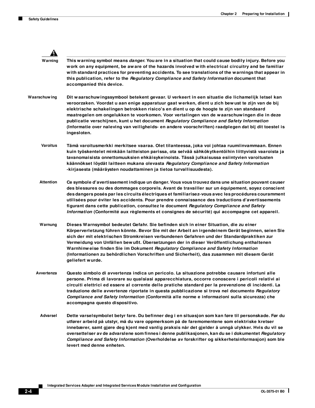 Cisco Systems SA-ISA, SM-ISM manual Preparing for Installation Safety Guidelines 