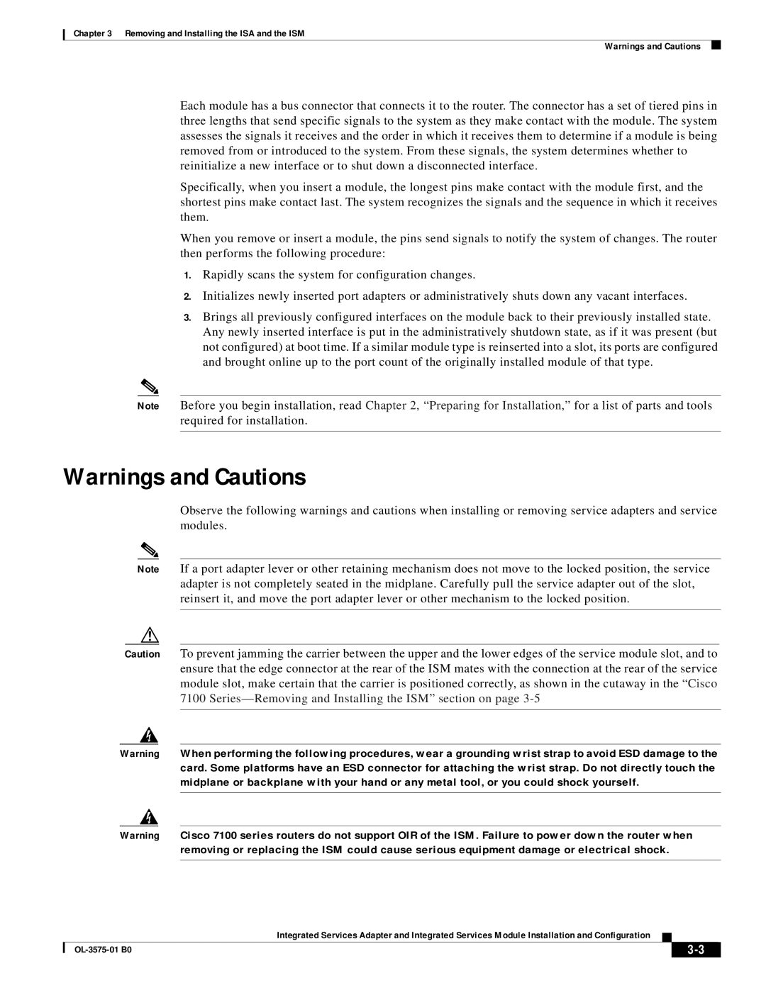 Cisco Systems SM-ISM, SA-ISA manual Removing and Installing the ISA and the ISM 