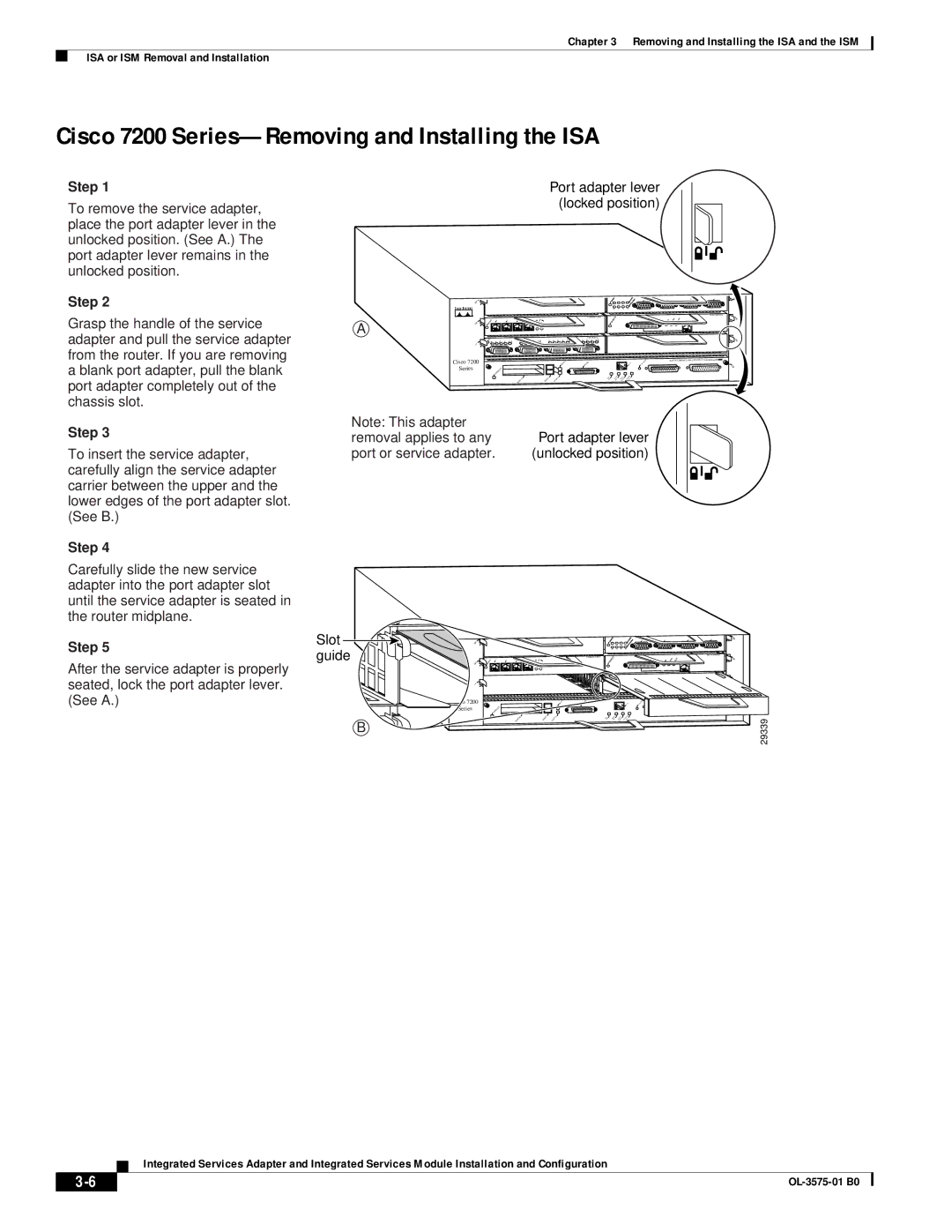 Cisco Systems SA-ISA, SM-ISM manual Cisco 7200 Series-Removing and Installing the ISA, Guide 