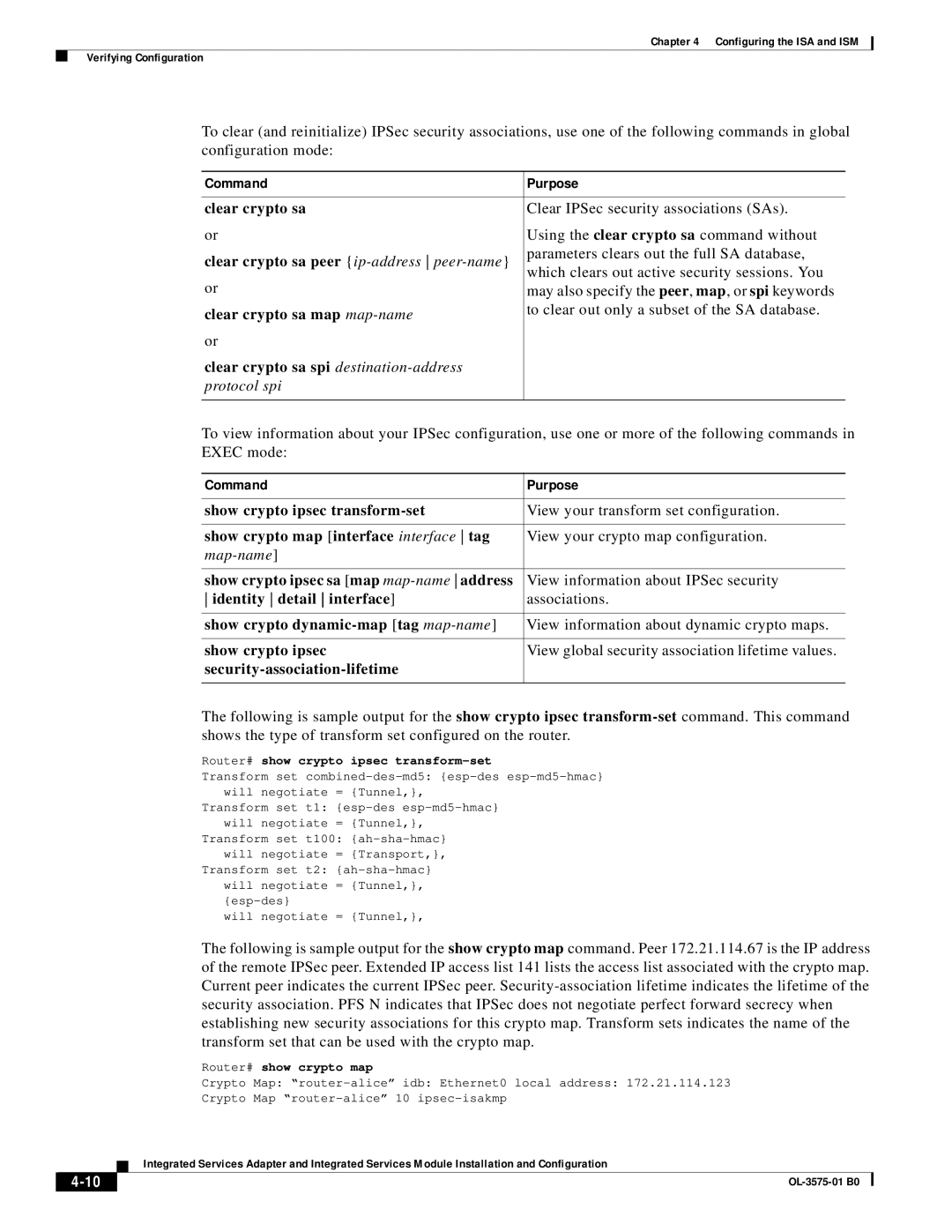 Cisco Systems SA-ISA, SM-ISM manual Command Purpose 